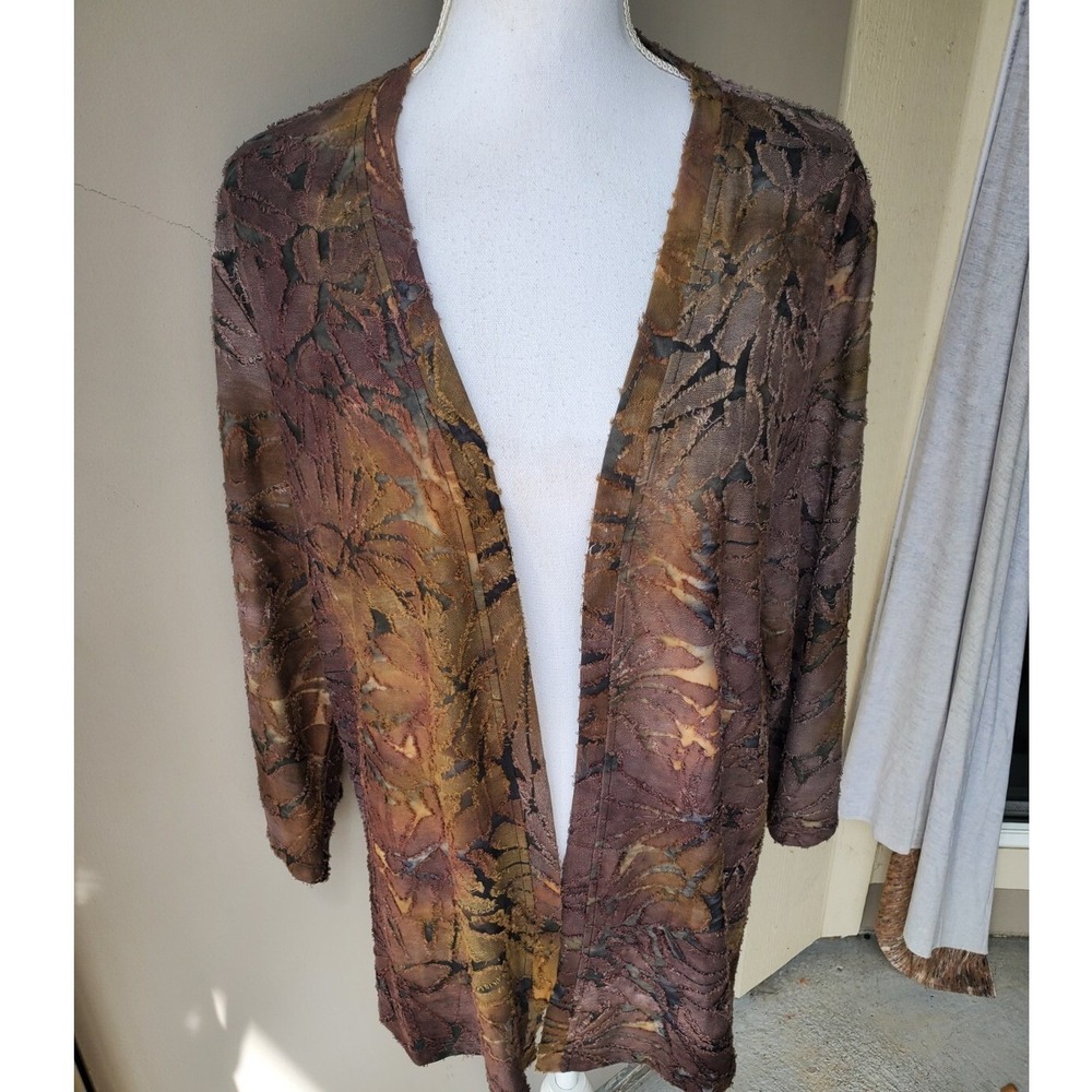 Kamana Sheer Mesh Open Cardigan Womens Size Large L Earthy Boho Artsy‎ Jacket